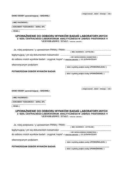Koszty upoważnienia do odbioru